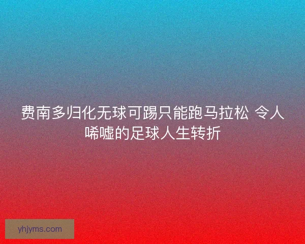 费南多归化无球可踢只能跑马拉松 令人唏嘘的足球人生转折